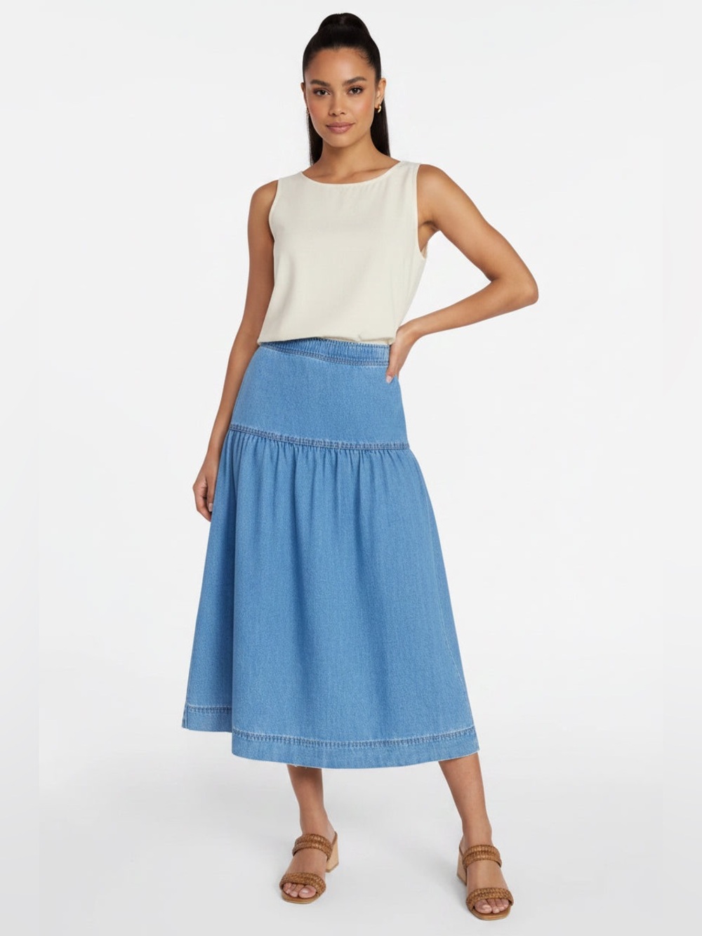 Time and Tru Light Blue Denim Maxi Skirt
